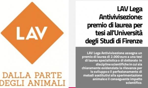 LAV Lega Antivivisezione: premio di laurea per tesi all'Università degli Studi di Firenze